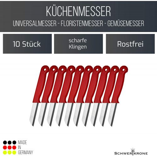  [아마존베스트]Schwertkrone Set of 10 Vegetable Knife Kitchen Knife Paring Knife Made of Band Steel  Germany Rustproof 16 cm Total Length  6 cm Blade (Red)