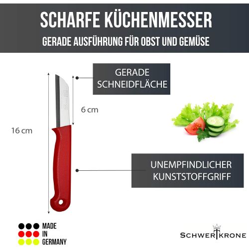  [아마존베스트]Schwertkrone Set of 10 Vegetable Knife Kitchen Knife Paring Knife Made of Band Steel  Germany Rustproof 16 cm Total Length  6 cm Blade (Red)