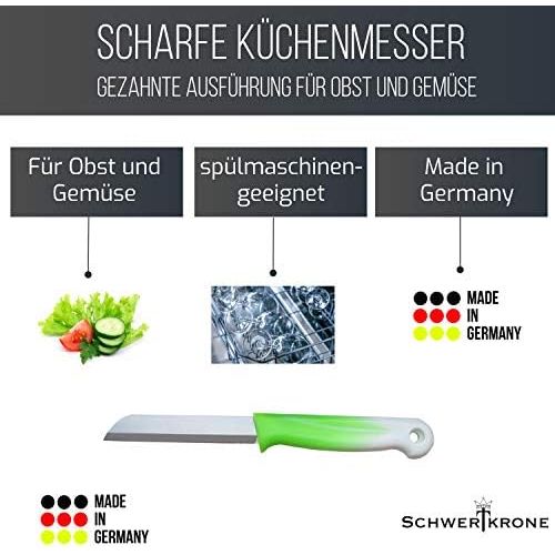  [아마존베스트]Schwertkrone 6 Kitchen Knives Serrated Edge Knife Set Solingen Vegetable Knife Sharp Serrated / Wave / Paring Knife Fruit Knife Utility Knife Band Steel 8.5 cm Blade