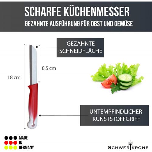 [아마존베스트]Schwertkrone 6 Kitchen Knives Serrated Edge Knife Set Solingen Vegetable Knife Sharp Serrated / Wave / Paring Knife Fruit Knife Utility Knife Band Steel 8.5 cm Blade