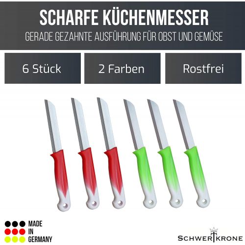  [아마존베스트]Schwertkrone 6 Kitchen Knives Serrated Edge Knife Set Solingen Vegetable Knife Sharp Serrated / Wave / Paring Knife Fruit Knife Utility Knife Band Steel 8.5 cm Blade