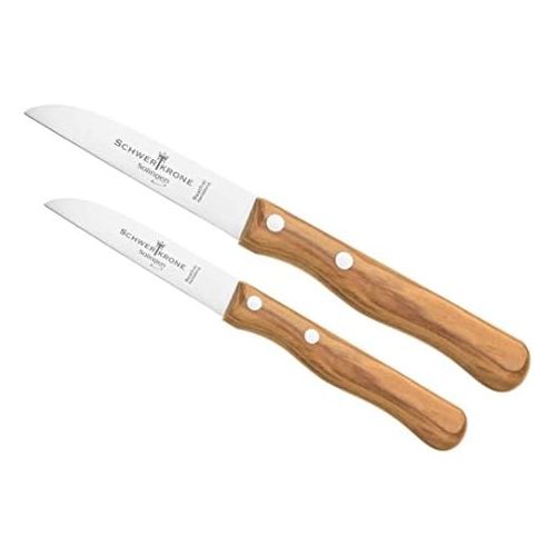  [아마존베스트]Schwertkrone Solingen Germany Set of 2 Wooden Handle / Fruit Knife Olive Vegetable Knife Sharp / Paring Knife Wood Olive Wood 3 Inch + 4 Inch Straight Rustproof