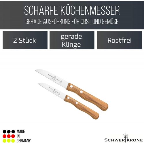  [아마존베스트]Schwertkrone Solingen Germany Set of 2 Wooden Handle / Fruit Knife Olive Vegetable Knife Sharp / Paring Knife Wood Olive Wood 3 Inch + 4 Inch Straight Rustproof