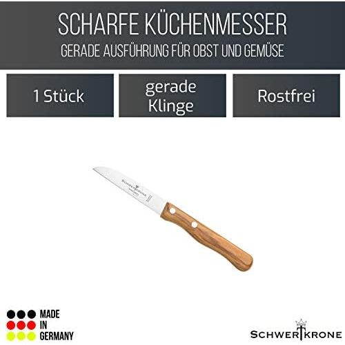  [아마존베스트]Schwertkrone Solingen Olive Wood Paring Knife | Fruit Knife | Vegetable Knife Sharp | Wooden Handle 3 Inches | Straight Rustproof Olive Wood Handle