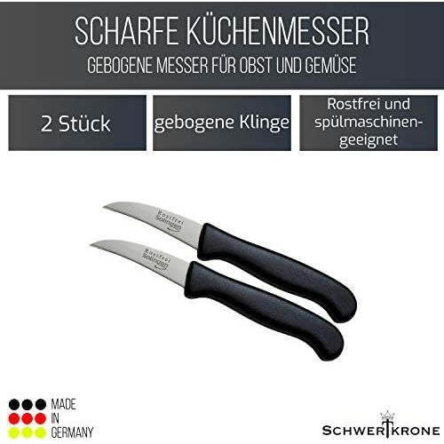  [아마존베스트]Schwertkrone Set of Straight or Curved Sharp Kitchen Knives / Vegetable Knives / Peeling Knives / All Purpose Knives, 7.5 cm German Stainless Steel Blades with Moulded Handles, Thi