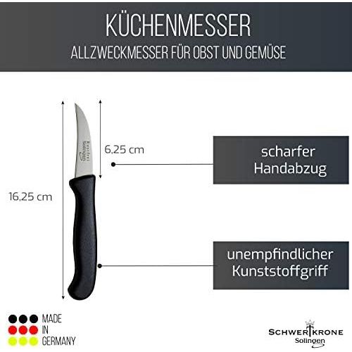  [아마존베스트]Schwertkrone Set of Straight or Curved Sharp Kitchen Knives / Vegetable Knives / Peeling Knives / All Purpose Knives, 7.5 cm German Stainless Steel Blades with Moulded Handles, Thi