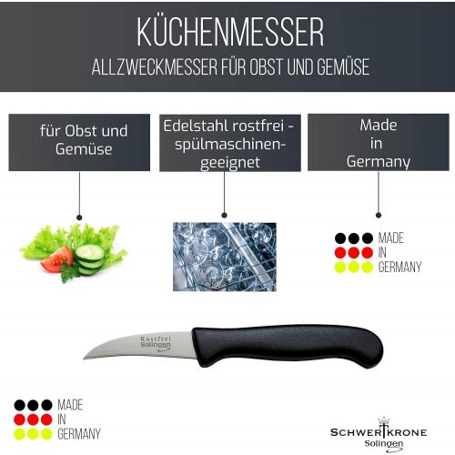  [아마존베스트]Schwertkrone Set of Straight or Curved Sharp Kitchen Knives / Vegetable Knives / Peeling Knives / All Purpose Knives, 7.5 cm German Stainless Steel Blades with Moulded Handles, Thi