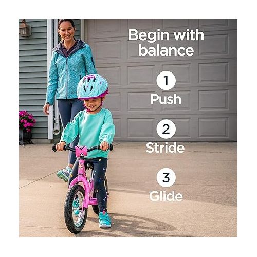  Schwinn Toddler Balance and Skip 2 Bike, Boys and Girls, Fits Kids 28 to 38-Inches Tall, Beginner Rider Training, 12-Inch Wheels, Foot-to-Floor Frame Design