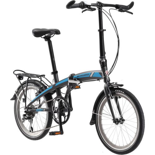  Schwinn Adapt Folding Bicycle Series, Great for City Riding and Commuting, Lightweight Aluminum Frame, Front and Rear Fenders, Rear Carry Rack, and Kickstand, Includes Carrying Bag