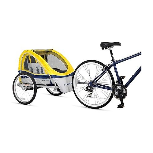  Schwinn Joyrider Echo and Trailblazer Child Bike Trailer, Single and Double Seat Baby Carrier Options, Canopy, 16 or 20-Inch Air-Filled Tires, with Bug Screen & Weather Shield, Bike Attachment