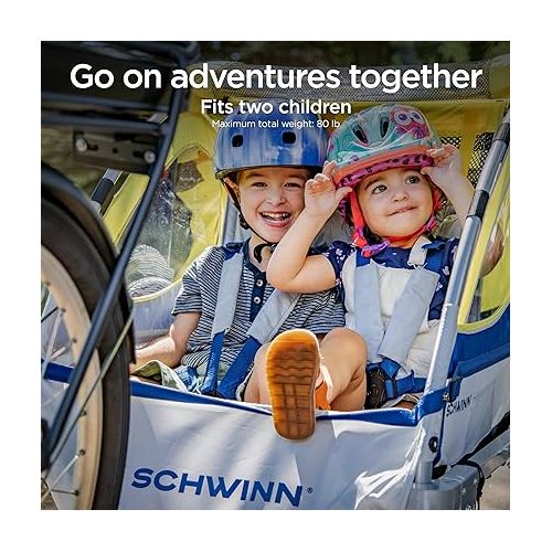  Schwinn Joyrider Echo and Trailblazer Child Bike Trailer, Single and Double Seat Baby Carrier Options, Canopy, 16 or 20-Inch Air-Filled Tires, with Bug Screen & Weather Shield, Bike Attachment