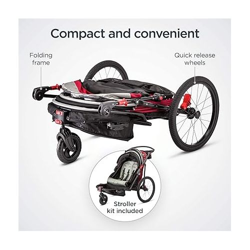  Schwinn Kids Bike Trailer and Stroller, Seats 2 Riders, Carrier Canopy for Sun Protection and Weather Blocking, Foldable and Compact for Easy Storage, Flag Included