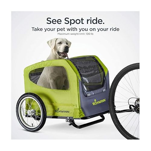  Schwinn Rascal Bike Dog Trailer, Carrier for Small and Large Pets, Easy Folding Cart Frame, Quick Release Wheel, Universal Bicycle Coupler, Washable Non-Slip Lining