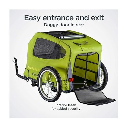  Schwinn Rascal Bike Dog Trailer, Carrier for Small and Large Pets, Easy Folding Cart Frame, Quick Release Wheel, Universal Bicycle Coupler, Washable Non-Slip Lining