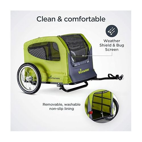  Schwinn Rascal Bike Dog Trailer, Carrier for Small and Large Pets, Easy Folding Cart Frame, Quick Release Wheel, Universal Bicycle Coupler, Washable Non-Slip Lining