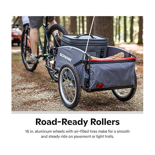  Schwinn Daytripper and Porter Cargo Bike Trailer, 100 lbs. Max Weight Capacity, Collapsible Frame, Tow Behind Rear Trailer, Air-Filled Tires, Not for Kids or Animals, Bicycle Accessories