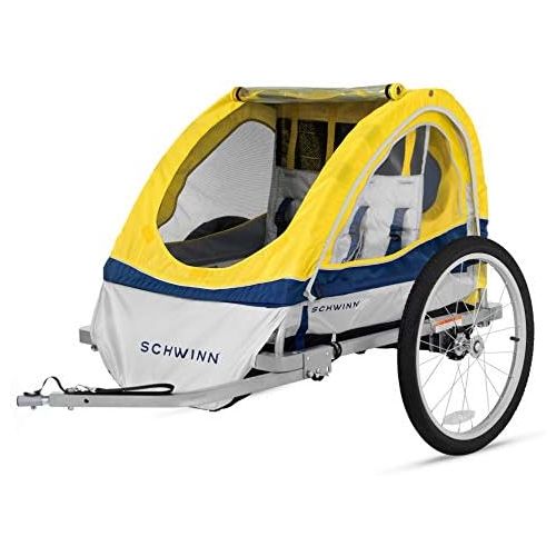  [아마존베스트]Schwinn Echo Kids/Child Double Tow Behind Bicycle Trailer, 20 inch wheel size, foldable, yellow