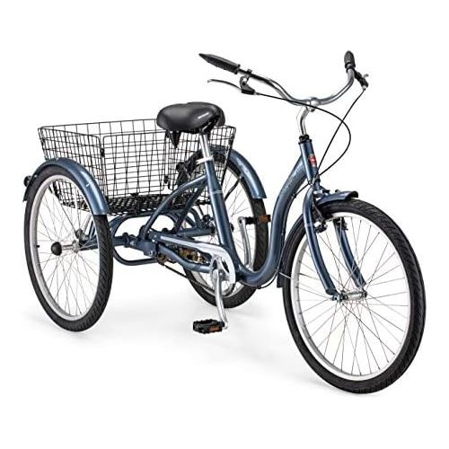  Schwinn Meridian Adult Tricycle, 24 or 26-Inch Wheel Options, Low Step-Through Aluminum Frame, Cargo Basket, Multiple Colors