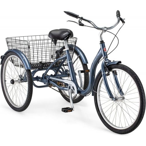  Schwinn Meridian Adult Tricycle, 24 or 26-Inch Wheel Options, Low Step-Through Aluminum Frame, Cargo Basket, Multiple Colors