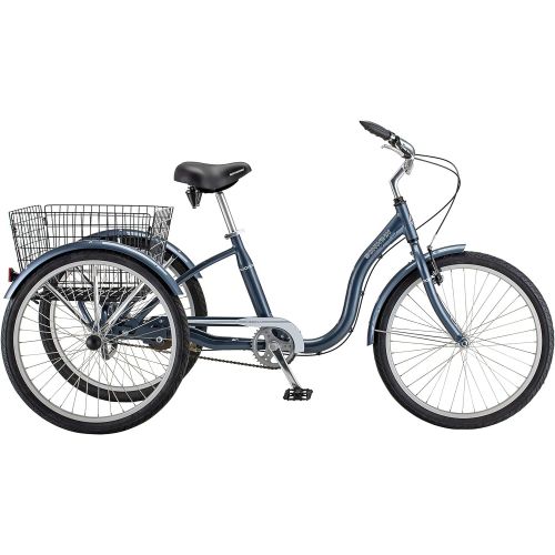  Schwinn Meridian Adult Tricycle, 24 or 26-Inch Wheel Options, Low Step-Through Aluminum Frame, Cargo Basket, Multiple Colors