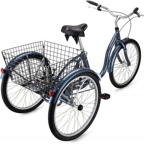  Schwinn Meridian Adult Tricycle, 24 or 26-Inch Wheel Options, Low Step-Through Aluminum Frame, Cargo Basket, Multiple Colors