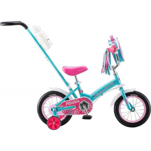  Schwinn Grit and Petunia Steerable Kids Bike, Boys and Girls Beginner Bicycle, 12 Inch Wheels, Training Wheels, Easily Removed Parent Push Handle with Water Bottle Holder, Multiple