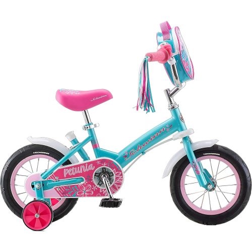  Schwinn Grit and Petunia Steerable Kids Bike, Boys and Girls Beginner Bicycle, 12 Inch Wheels, Training Wheels, Easily Removed Parent Push Handle with Water Bottle Holder, Multiple