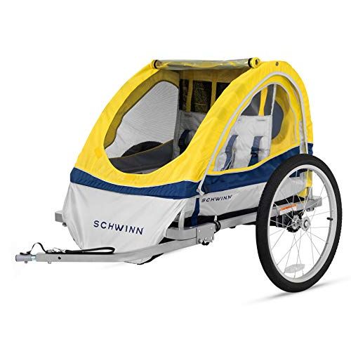  Schwinn Joyrider, Echo, and Trailblazer Bike Trailer for Toddlers, Kids, Single and Double Baby Carrier, 2-in-1 Canopy, Universal Coupler, 16-20-inch Wheels