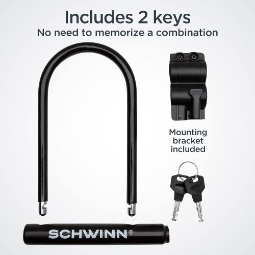  Schwinn Anti Theft Bike Lock, Security Level 4, U-Lock, Keys, Black