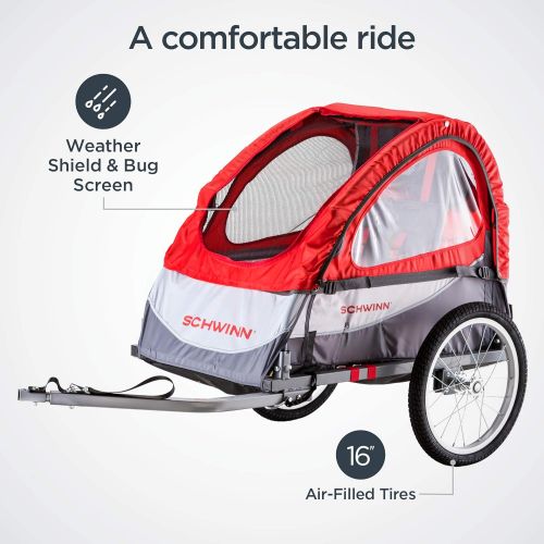  Schwinn Echo, and Trailblazer Child Bike Trailer, Single and Double Baby Carrier, Canopy, 16-20-inch Wheels