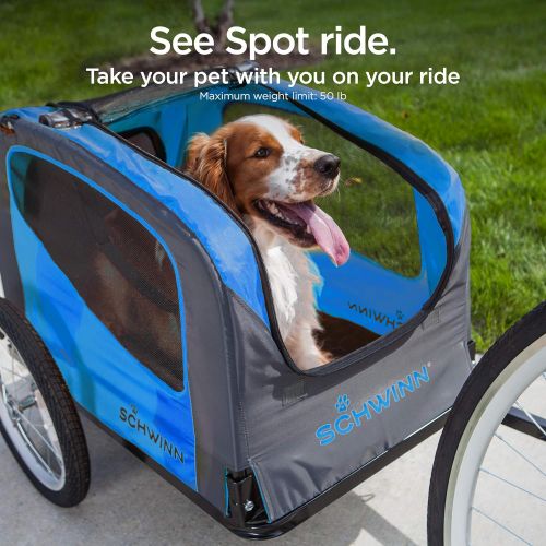  Schwinn Rascal Bike Pet Trailer, For Small and Large Dogs, Folding Frame Carrier, Quick Release Wheels, Universal Bicycle Coupler, Adjustable