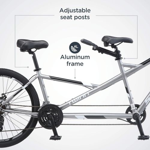  Schwinn Twinn Adult Tandem Bicycle, Low Step-Through, 26-Inch Wheels, Medium Frame, Grey