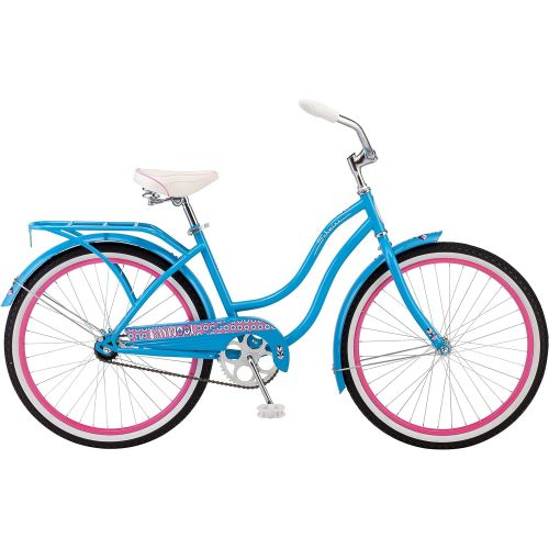  Schwinn Baywood Cruiser Bike, Featuring Steel Step-Through Frame and Single-Speed Drivetrain with Full Wrap Fenders, 24-Inch Wheels, Bright Blue