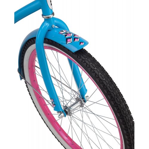  Schwinn Baywood Cruiser Bike, Featuring Steel Step-Through Frame and Single-Speed Drivetrain with Full Wrap Fenders, 24-Inch Wheels, Bright Blue