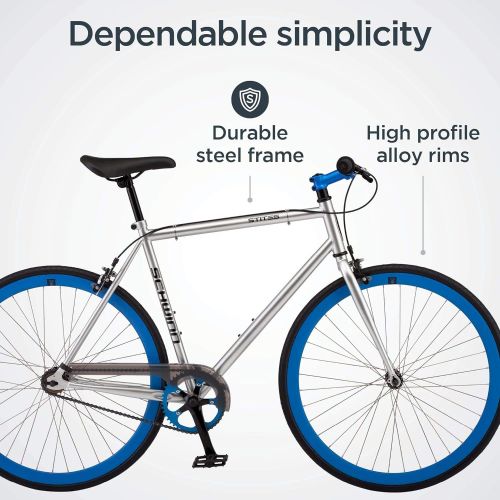  Schwinn Stites Fixie Adult Commuter Road Bike, Single-Speed, Steel Stand-Over Frame, 700c Wheels, Flip-Flop Hub, Multiple Colors