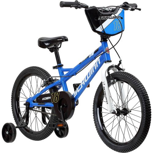  Schwinn Koen & Elm Toddler and Kids Bike, 18-Inch Wheels, Training Wheels Included, Blue