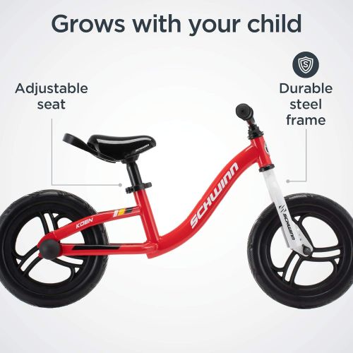  Schwinn Koen Boys Bike for Toddlers and Kids, 12-Inch Balance Bike, Red