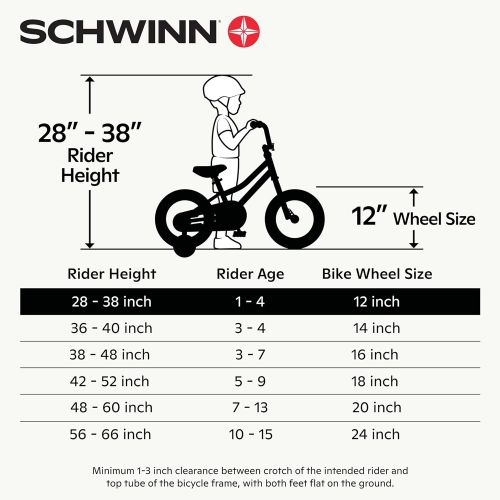  Schwinn Koen & Elm Toddler and Kids Bike, 12-Inch Wheels, Training Wheels Included,Black