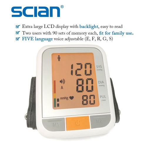  Scian LD-576 Talking Blood Pressure Monitor Kit with Upper Arm Cuff,FDA Certified Digital BP Machine with 2 Language Automatically Measure Pulse Diastolic Systolic with Large Backl