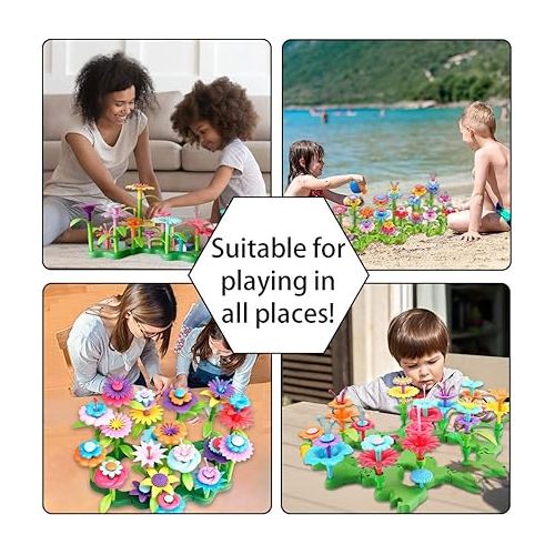  Scientoy Flower Garden Building Toys, Girl Toys Build a Garden, 130 PCS Flower Pretend Gardening Gift for Kids, Floral Arrangement Playset for Age 3-7 Year Old Child Educational Activity