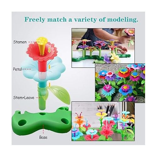  Scientoy Flower Garden Building Toys, Girl Toys Build a Garden, 130 PCS Flower Pretend Gardening Gift for Kids, Floral Arrangement Playset for Age 3-7 Year Old Child Educational Activity