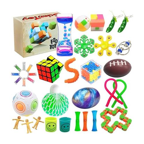  Scientoy Fidget Toy Set, 35 Pcs Sensory Toy for ADD, OCD, Autistic Children, Adults, Anxiety Autism to Stress Relief and Anti Anxiety with Motion Timer, Perfect for Classroom Reward with Gift Box