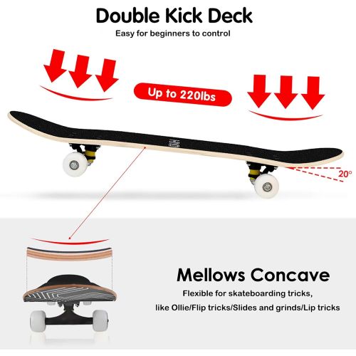  Scientoy Skateboard, Beginner Skateboards, 31 x 8 Complete Pro Skateboard with Repair Kit for Kids/Boys/Girls/Youth/Adults, 9 Layer Canadian Maple Double Kick Skateboard for Outdoo