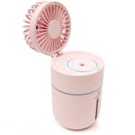 Sciobella Mini Humidifier with fan - USB Mini Humidifier for Bedroom, Office Desk, Travel,and Car - 400 ML 2 Mist Mode 7 LED Light Humidification Atomizer (Pink)