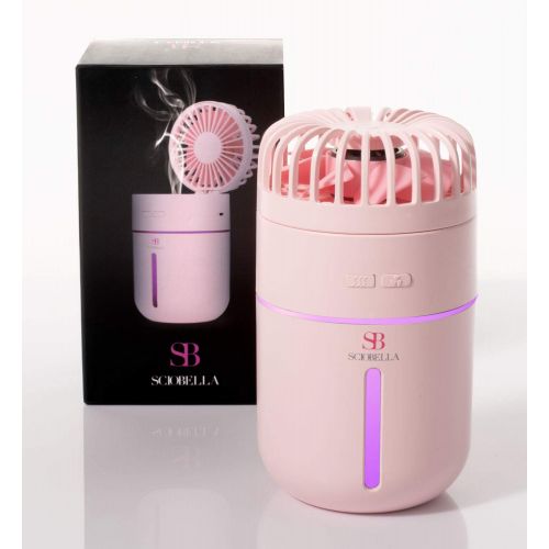  Sciobella Mini Humidifier with fan - USB Mini Humidifier for Bedroom, Office Desk, Travel,and Car - 400 ML 2 Mist Mode 7 LED Light Humidification Atomizer (Pink)