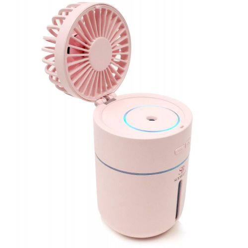  Sciobella Mini Humidifier with fan - USB Mini Humidifier for Bedroom, Office Desk, Travel,and Car - 400 ML 2 Mist Mode 7 LED Light Humidification Atomizer (Pink)