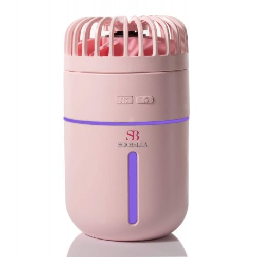  Sciobella Mini Humidifier with fan - USB Mini Humidifier for Bedroom, Office Desk, Travel,and Car - 400 ML 2 Mist Mode 7 LED Light Humidification Atomizer (Pink)