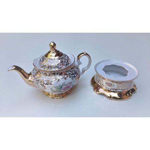  Sclairymadeinitaly TEA POT WARMER STEMPED 24KARATS GOLD WITH FLOWER: Kitchen & Dining