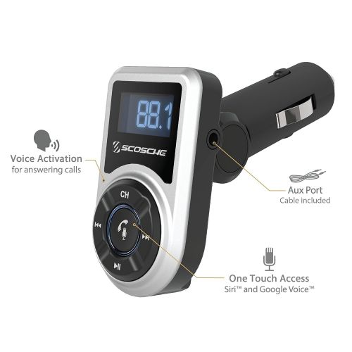  SCOSCHE BTFM3SR-SP BTFREQ Universal Bluetooth Hands-free Car Kit with FM Transmitter and 10-Watt USB Car Charger, Silver