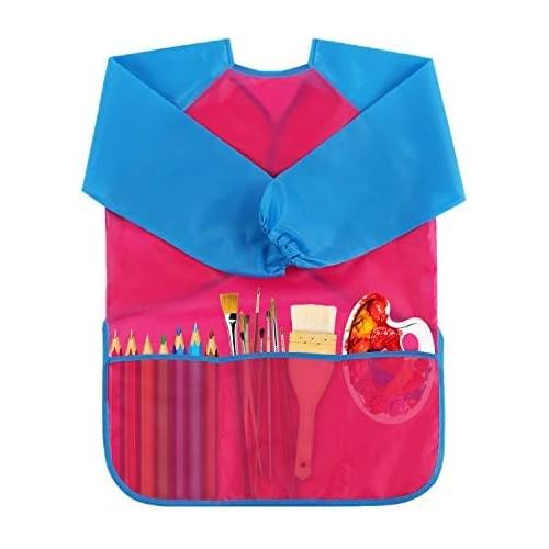  [아마존베스트]Scotamalone Art Smocks for Painting, 2 Pack, Child Aprons, Kids Waterproof Artist Painting Aprons Long Sleeve with 3 Pockets for Age 2-6 Years